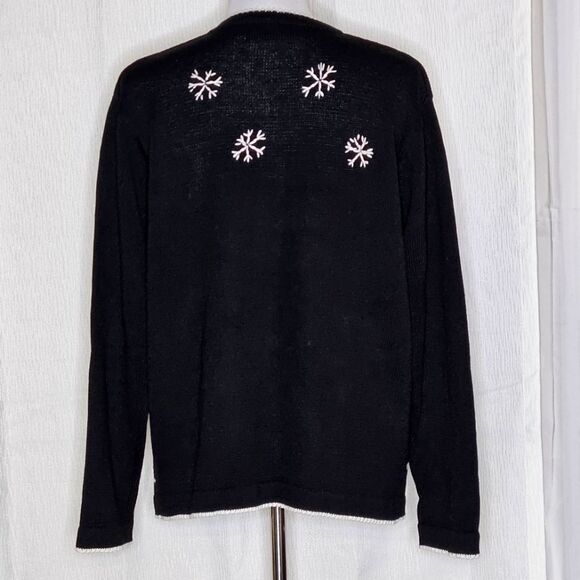 Terazzo Deer in Forest Black White Knit Button Front Christmas Cardigan Sweater - Picture 4 of 9